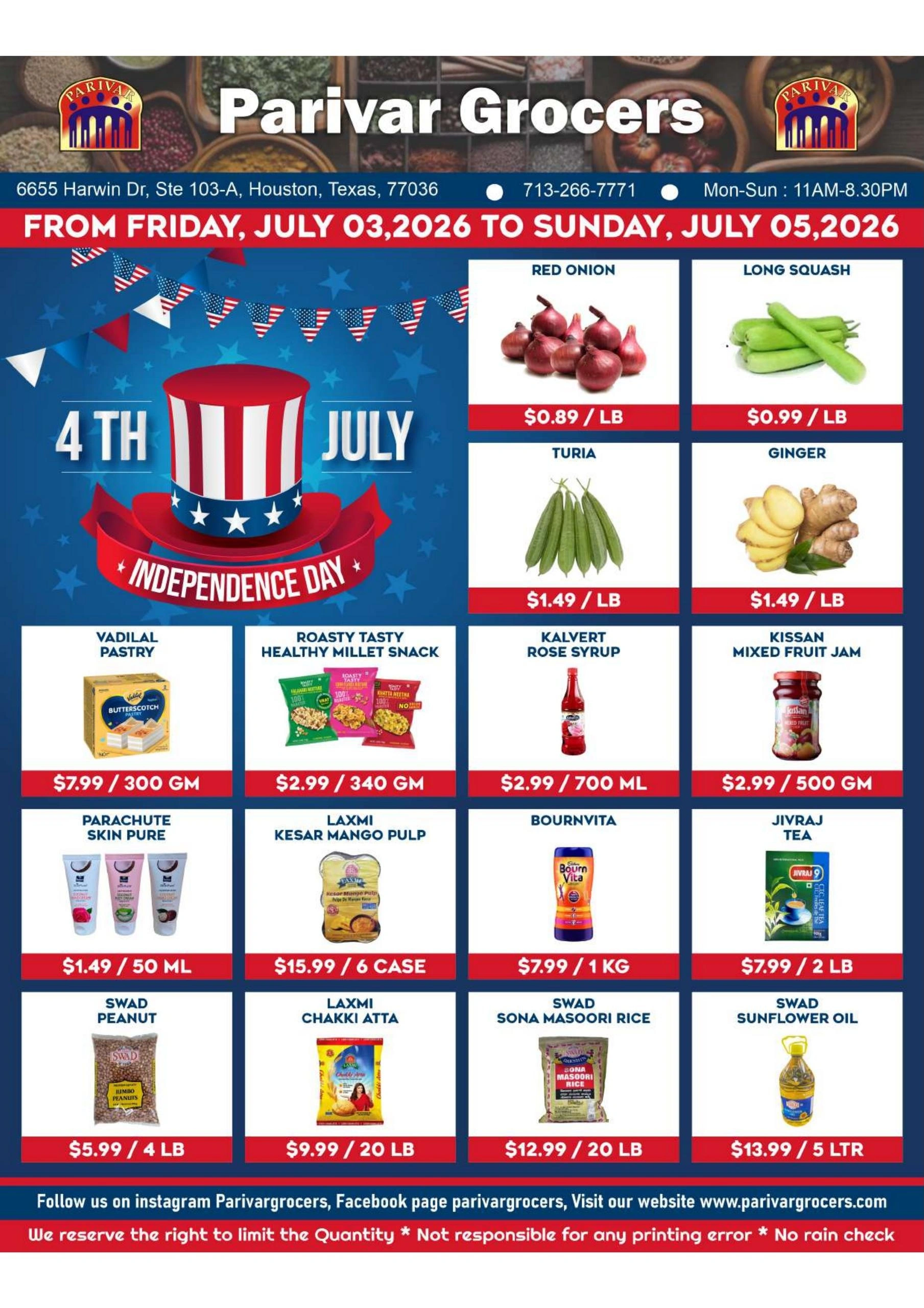 Parivar Grocers flyer page 1