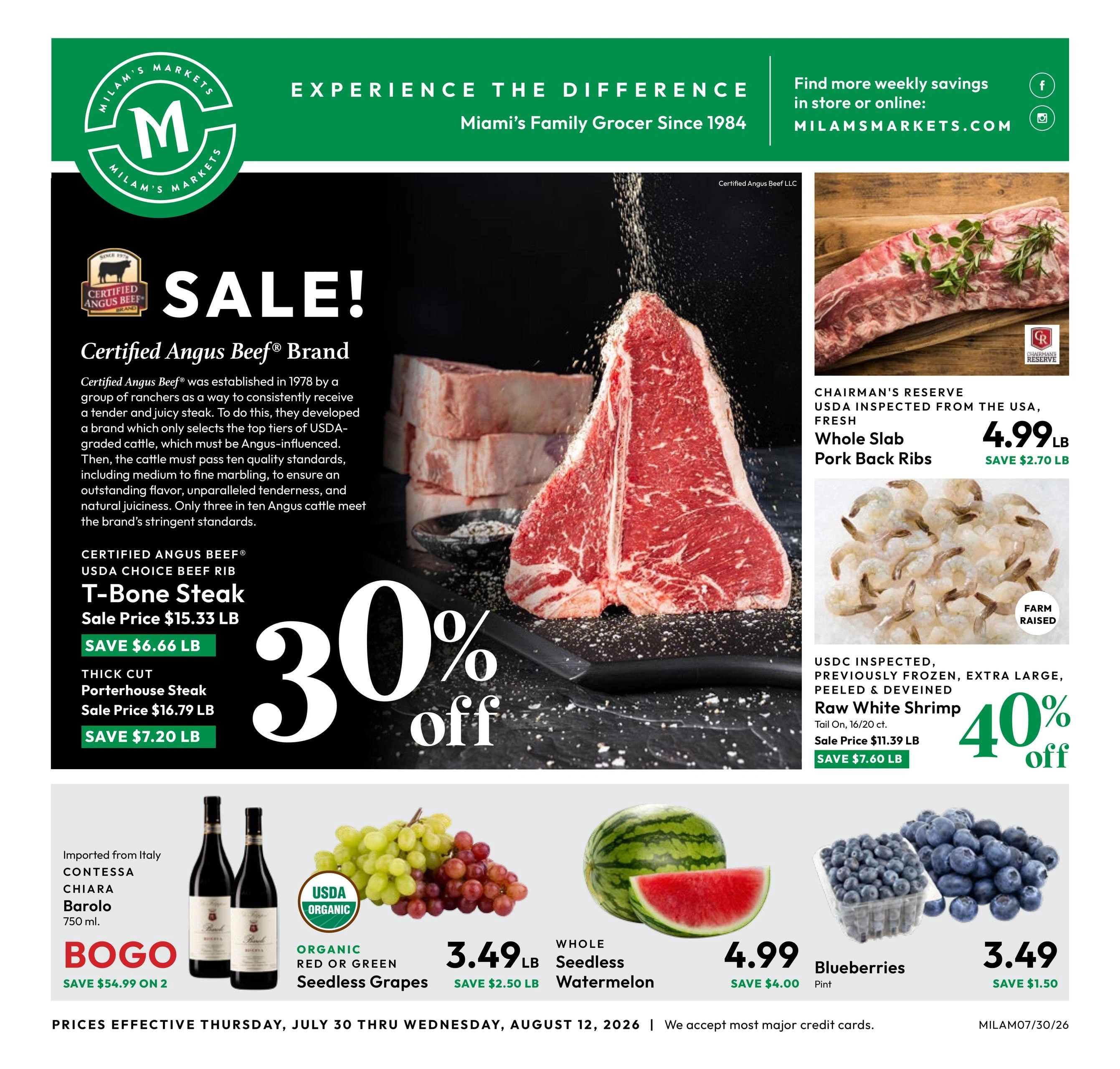 Milam's Markets flyer page 1