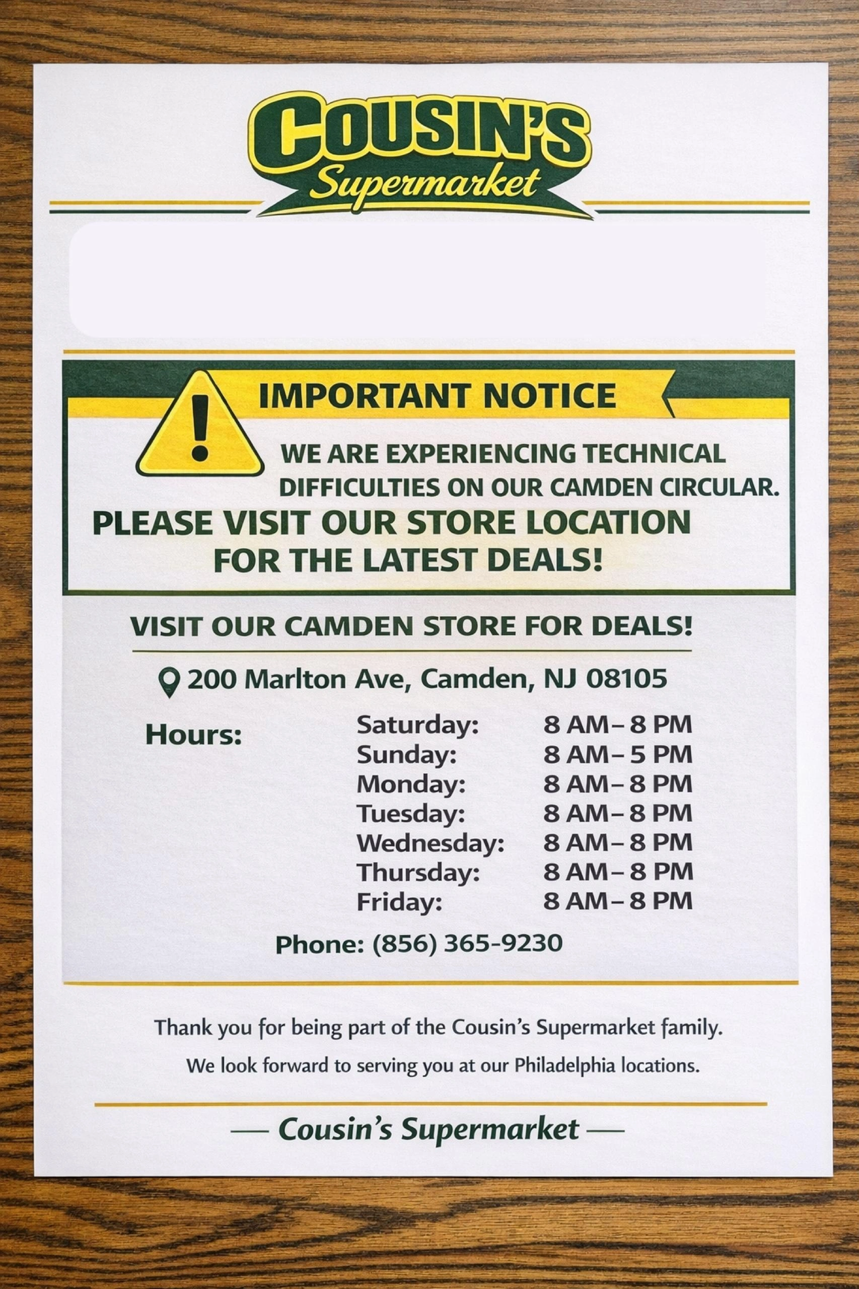 Cousin's Supermarkets flyer page 1