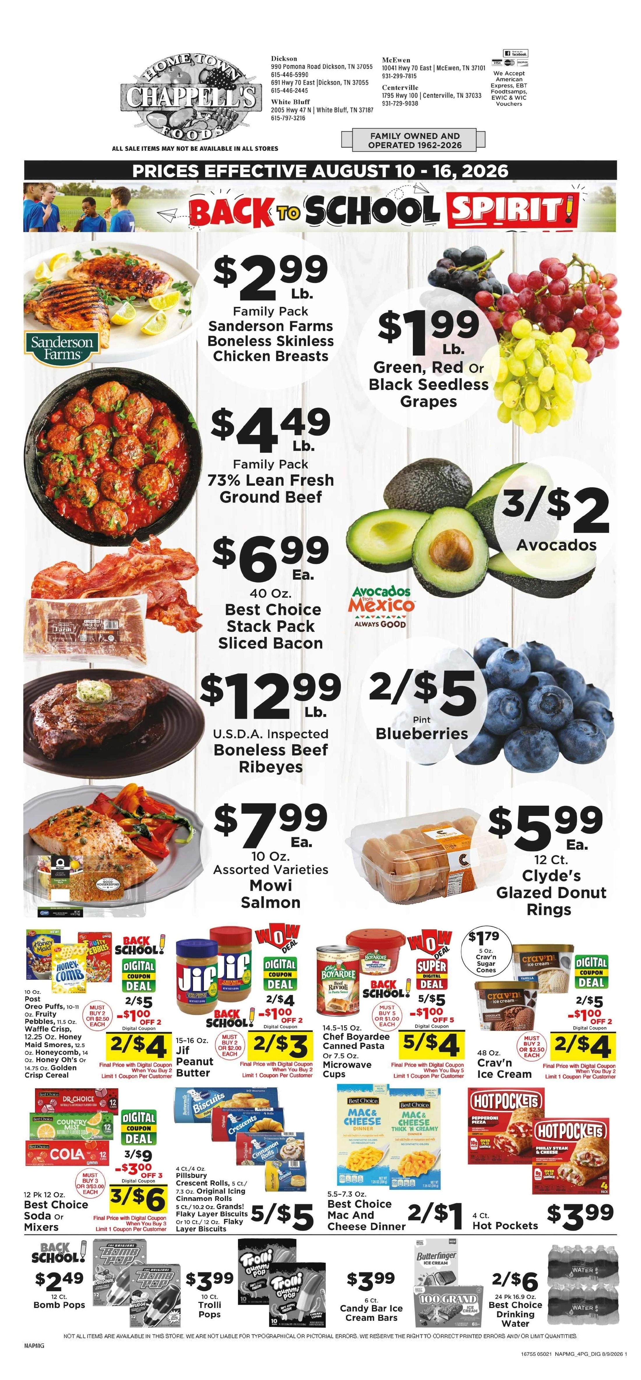 Chappell's Hometown Foods flyer page 1