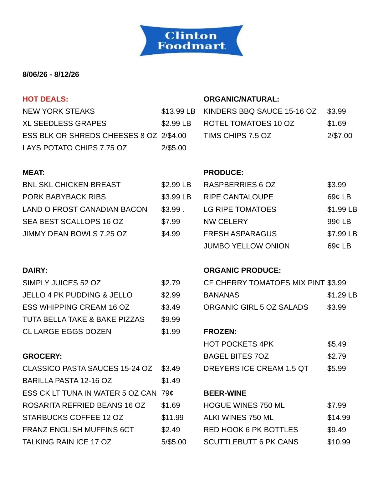 Clinton Foodmart flyer page 1