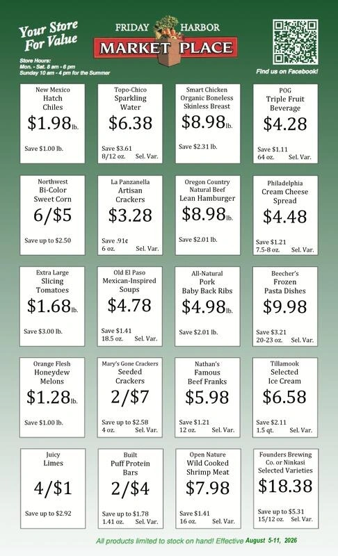Friday Harbor Marketplace flyer page 1