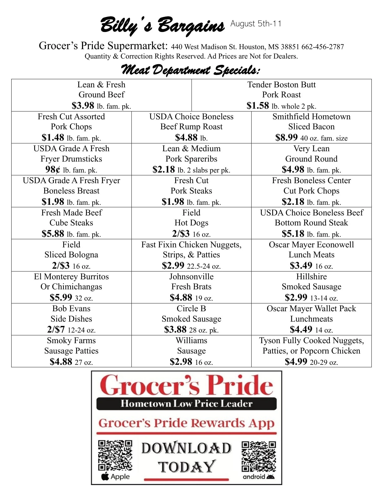 Grocer's Pride flyer page 1