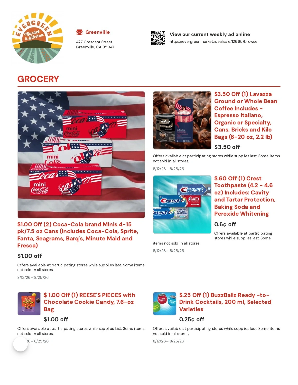 Evergreen Market flyer page 1