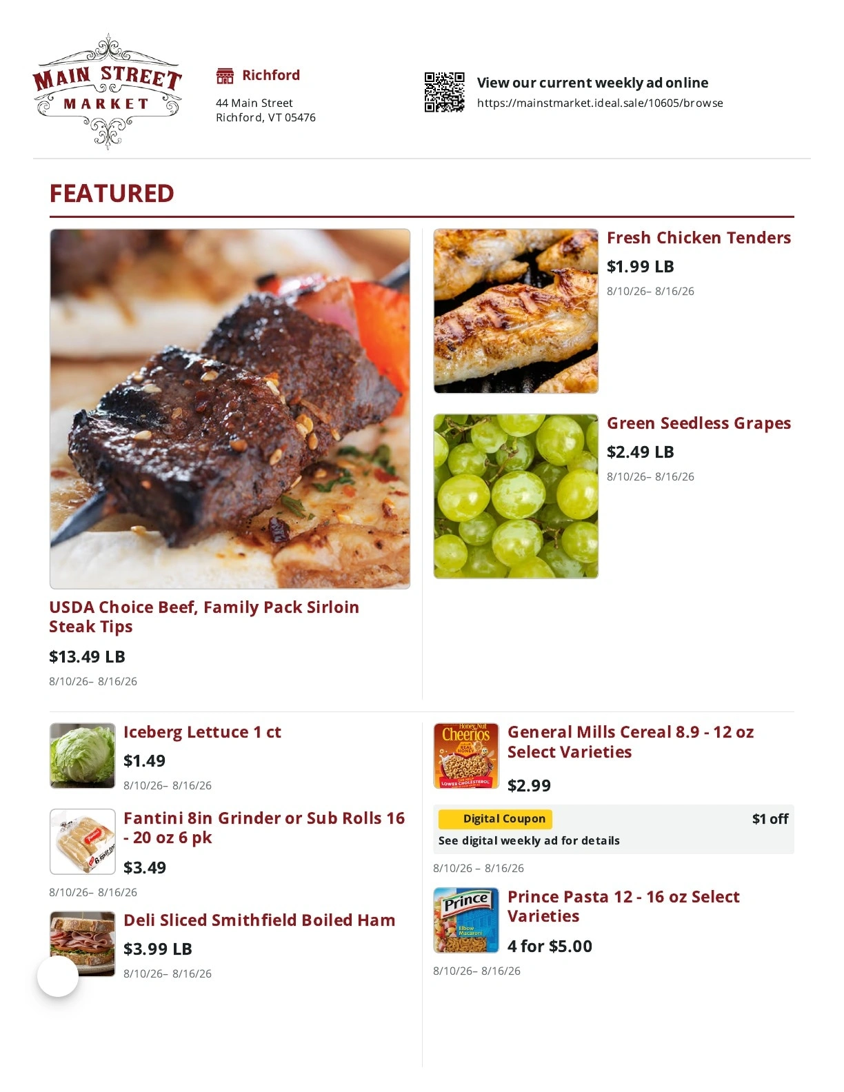 Main Street Market flyer page 1