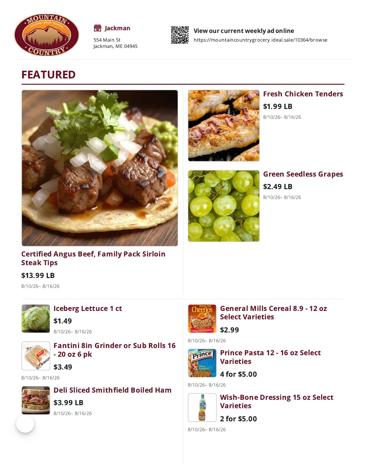 Mountain Country Grocery flyer page 1
