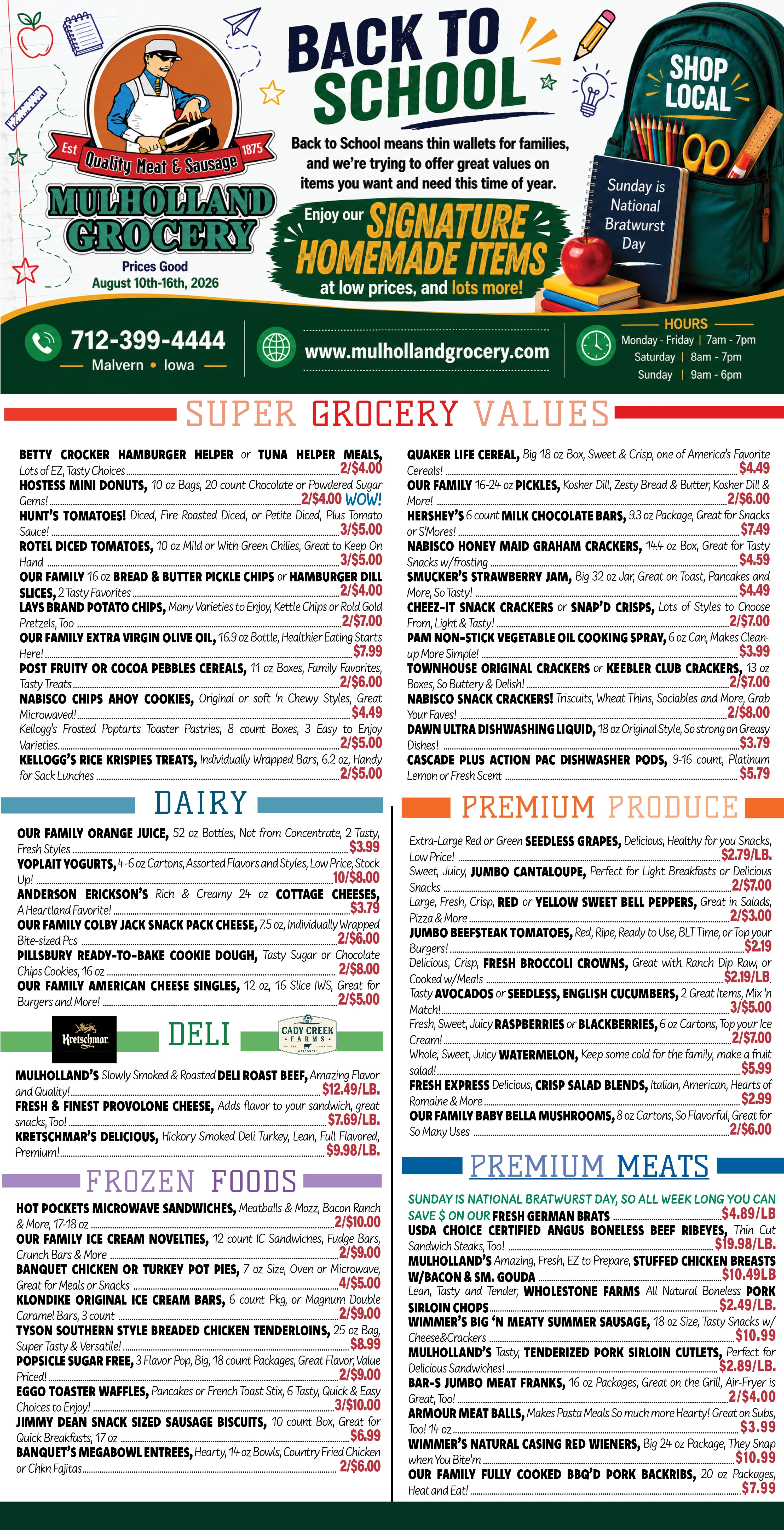 Mulholland Grocery flyer page 1