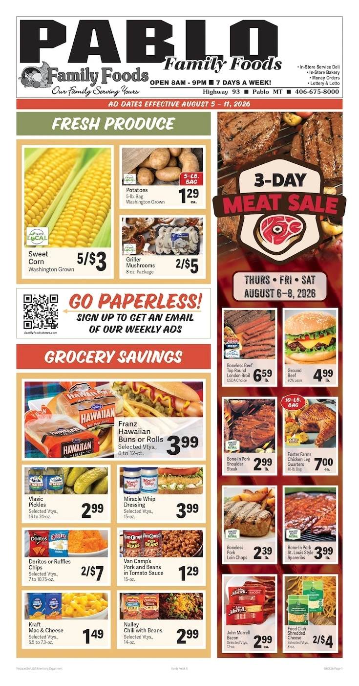 Pablo Family Foods flyer page 1