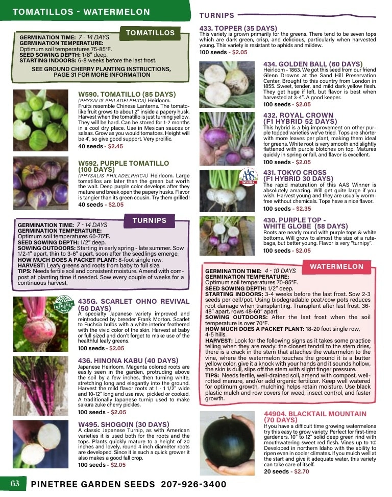 Pinetree Garden Seeds flyer page 64