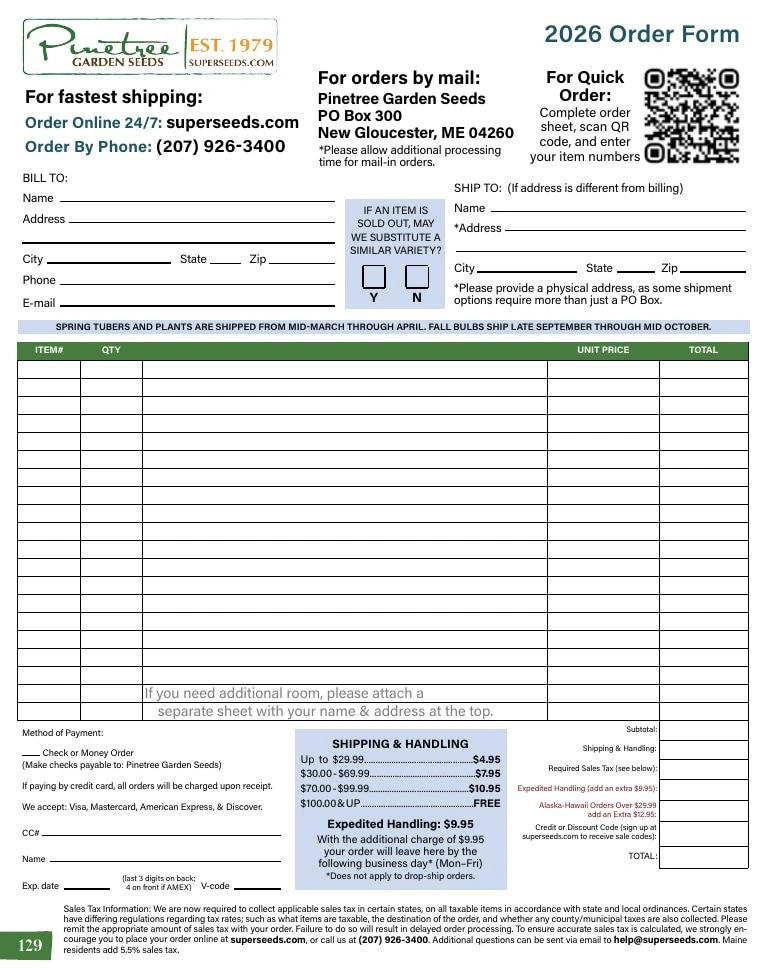 Pinetree Garden Seeds flyer page 130