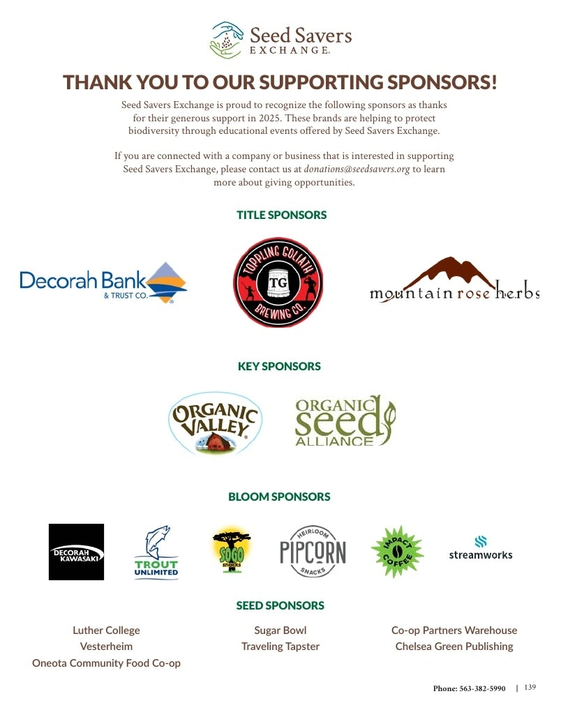Seed Savers Exchange flyer page 139