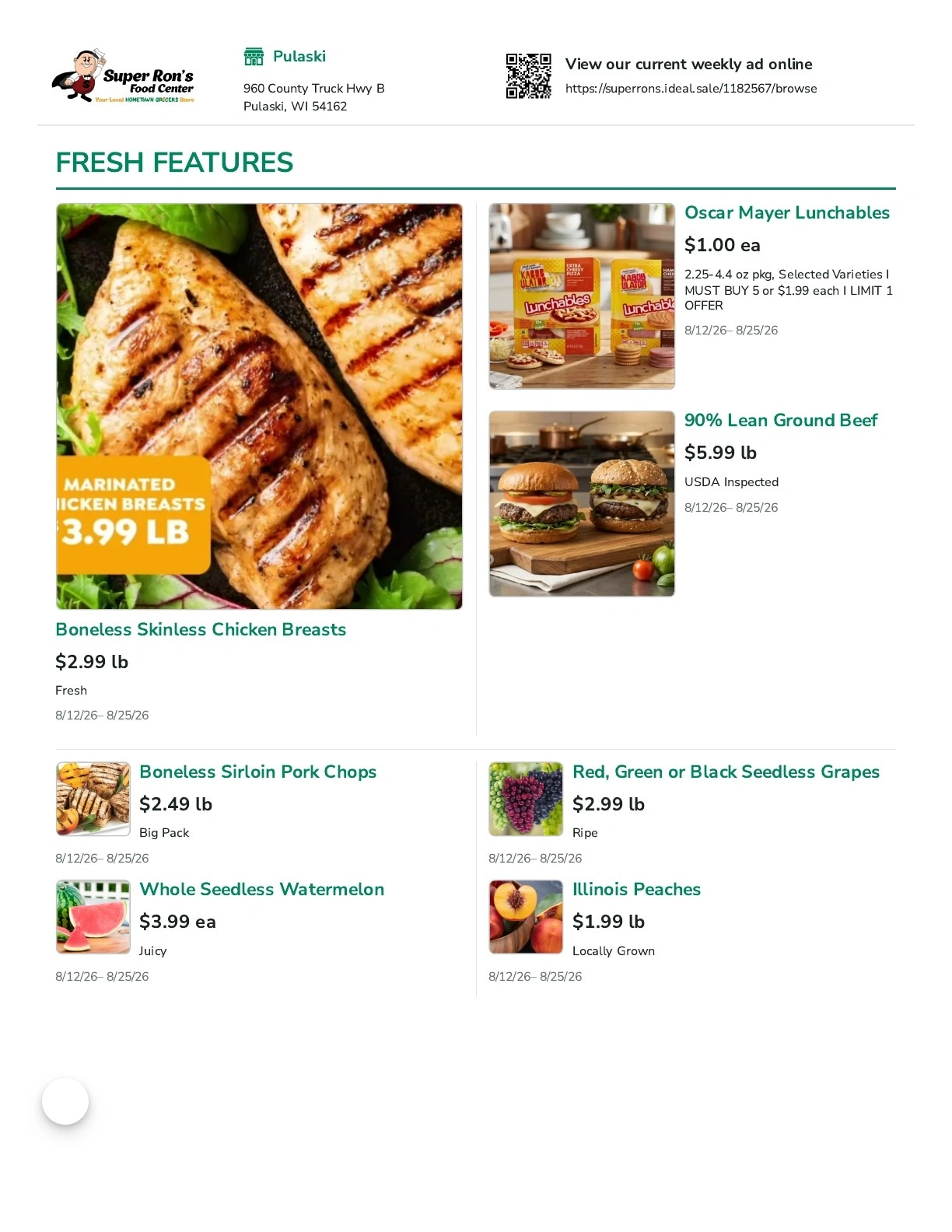 Super Ron's Food Center flyer page 1