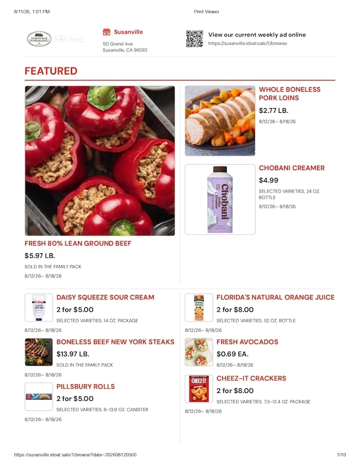 Susanville Supermarket IGA flyer page 1