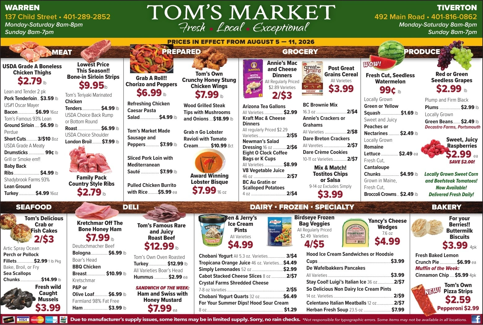 Tom's Market flyer page 1