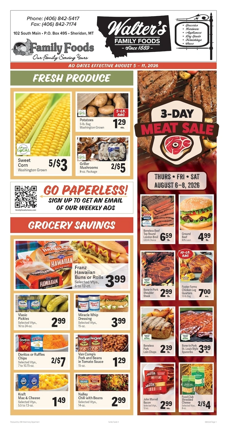 Walter's Family Foods flyer page 1